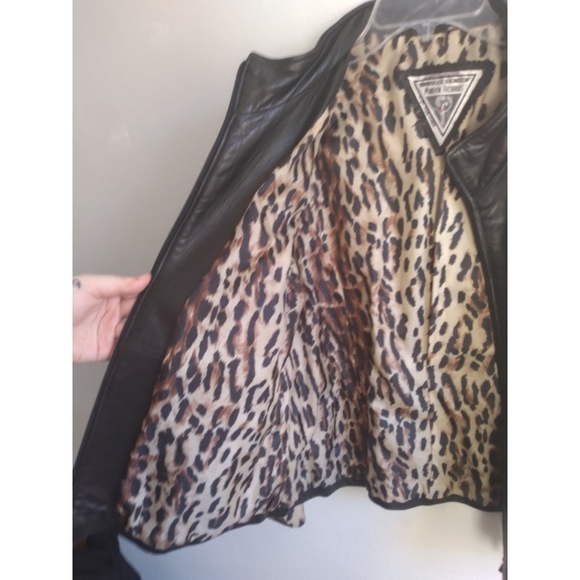 J. Percy for Marvin Richards Leather Leopard Print Lined Jacket - Picture 6 of 10